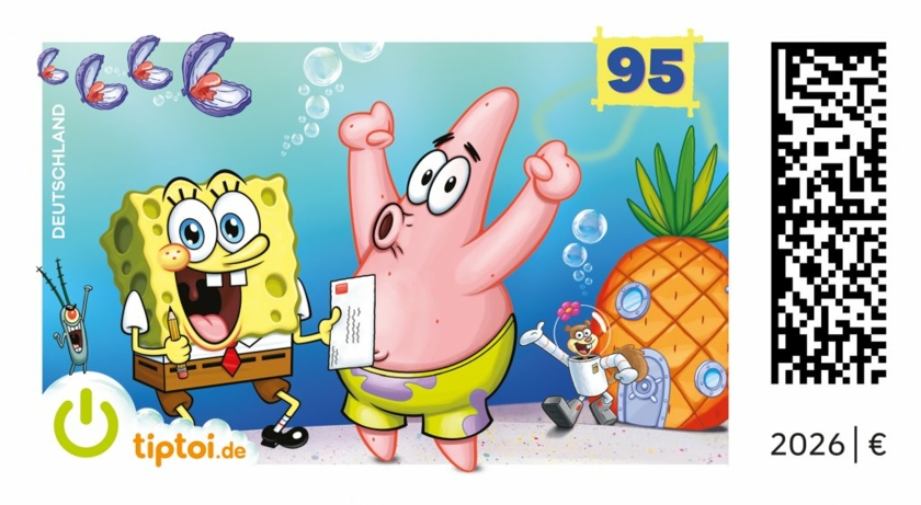 SpongeBob-Briefmarke-Copyright-Deutsche-Post--Gestaltung-des-Postwertzeichens--Ingo-Boehm--Berlin-und-Jan-Niklas-Kroeger--Bonn--Motiv----Viacom--Sp...
